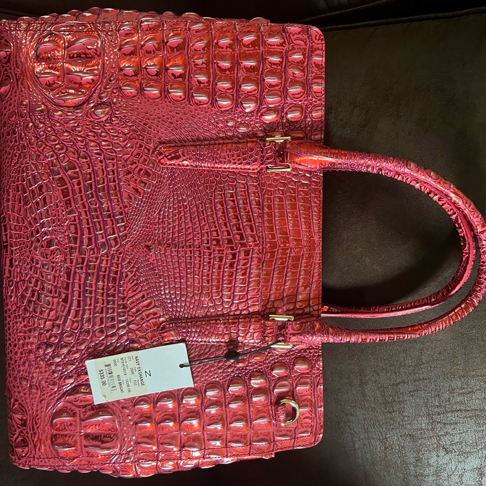 Brahmin Red Croc-Embossed Tote with Luxurious Texture